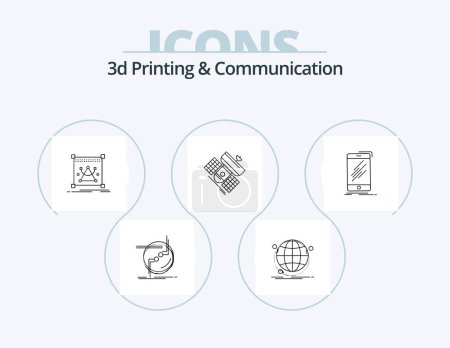 Illustration for 3d Printing And Communication Line Icon Pack 5 Icon Design. connection. chain. scan. resize. editing - Royalty Free Image