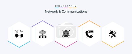 Ilustración de Paquete de iconos de Network And Communications 25 Glyph, incluido el mensaje. Llame. red. Ruta. dirección - Imagen libre de derechos