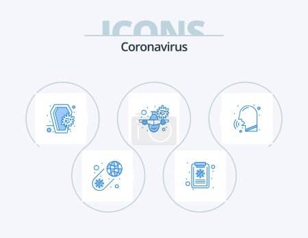 Ilustración de Coronavirus Blue Icon Pack 5 Icon Design. virus. vacaciones. ataúd. Viajar. cráneo - Imagen libre de derechos