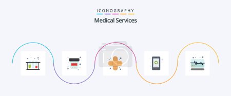 Téléchargez les illustrations : Medical Services Flat 5 Icon Pack Including pulse. medical. health. medicine. hospital - en licence libre de droit