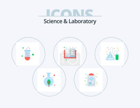 Téléchargez les illustrations : Science Flat Icon Pack 5 Icône Design. laboratoire. la science. logique. connaissance. tube - en licence libre de droit