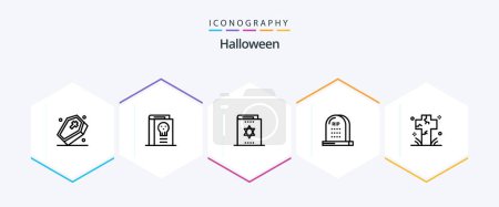 Illustration for Halloween 25 Line icon pack including graveyard. death. halloween. magician. magic - Royalty Free Image