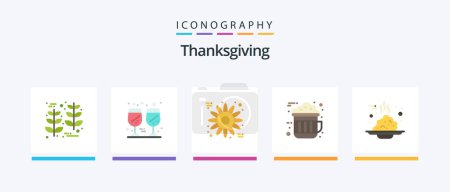 Téléchargez les illustrations : Thanksgiving Flat 5 Icon Pack Including food. breakfast. flower. hot. cocoa. Creative Icons Design - en licence libre de droit