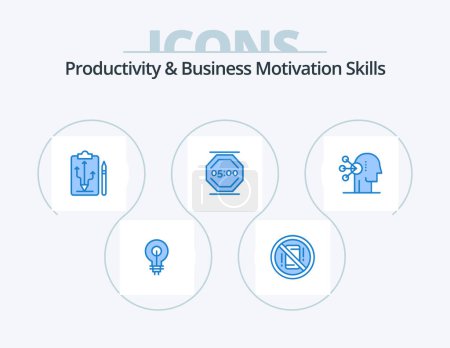 Ilustración de Habilidades de productividad y motivación empresarial Blue Icon Pack 5 Icon Design. Detente. para de trabajar. Fuera. Piensa. estrategia - Imagen libre de derechos