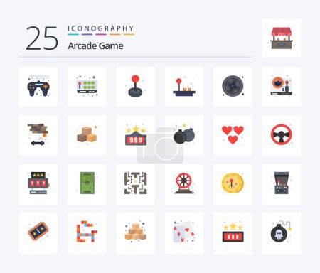 Téléchargez les illustrations : Arcade 25 Flat Color icon pack including game. steering. fun. play. wheel - en licence libre de droit