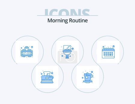Illustration for Morning Routine Blue Icon Pack 5 Icon Design. routine. clock. digital clock. calendar. washbasin - Royalty Free Image