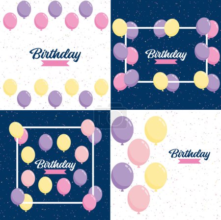 Téléchargez les illustrations : Vector illustration of aHappy Birthday celebration background with balloons. banner. and confetti for greeting cards - en licence libre de droit
