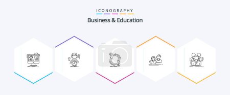 Illustration for Business And Education 25 Line icon pack including employee. convert. global. money. currency - Royalty Free Image