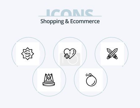 Téléchargez les illustrations : Shopping et Ecommerce ligne Icône Pack 5 Icône Design. cash. paquet. livraison. le temps. boîte - en licence libre de droit