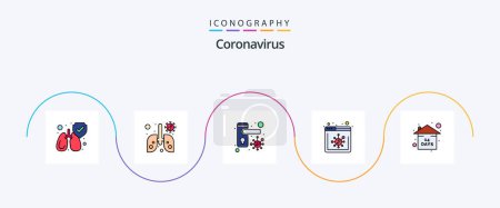 Téléchargez les illustrations : Coronavirus Line Filled Flat Pack de 5 icônes comprenant la quarantaine. risque. verrouillé. nouvelles - en licence libre de droit