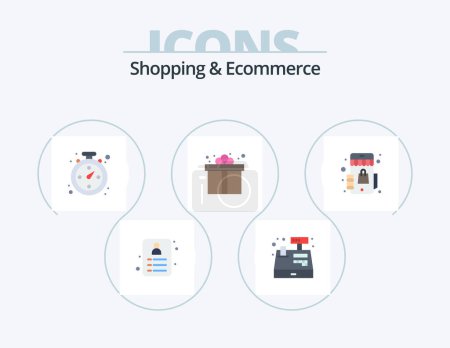 Téléchargez les illustrations : Shopping and Ecommerce Flat Icon Pack 5 Icon Design. shopping. shop. navigation. marketplace. retail - en licence libre de droit