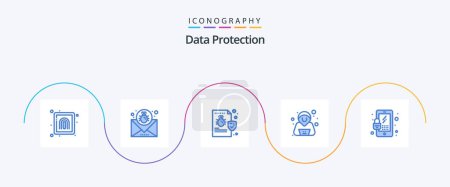 Téléchargez les illustrations : Data Protection Blue 5 Icon Pack Including lock. hacker. message. confirm. security - en licence libre de droit