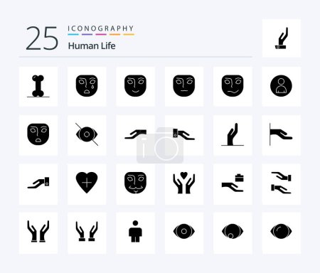Téléchargez les illustrations : Pack d'icônes Human 25 Solid Glyph incluant le visage. joyeux. émotion. C'est gentil. émotion - en licence libre de droit