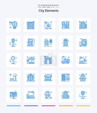 Illustration for Creative City Elements 25 Blue icon pack  Such As city. store. garden. shop. market - Royalty Free Image