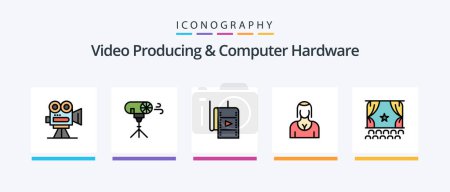 Illustration for Video Producing And Computer Hardware Line Filled 5 Icon Pack Including movie. film. box. aperture. statue. Creative Icons Design - Royalty Free Image
