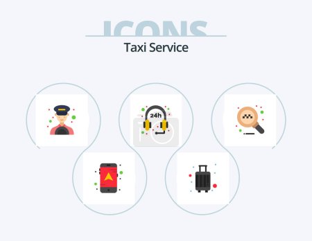 Illustration for Taxi Service Flat Icon Pack 5 Icon Design. . search. car. online. support - Royalty Free Image