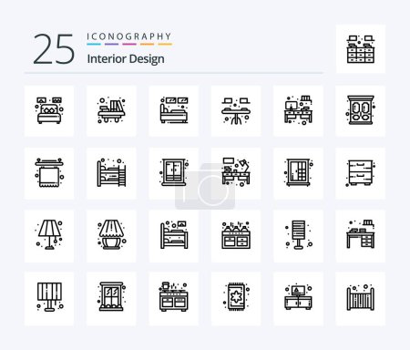 Illustration for Interior Design 25 Line icon pack including interior. desk. school. frame. single - Royalty Free Image