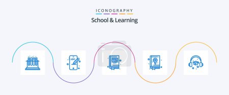Ilustración de Escuela y aprendizaje Blue 5 paquete de iconos incluyendo. educación. cuaderno. Gorra. guía - Imagen libre de derechos