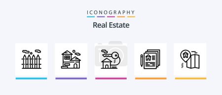 Ilustración de Real Estate Line 5 Icon Pack Incluyendo documento. A casa. A casa. real. apretón de manos. Diseño de iconos creativos - Imagen libre de derechos