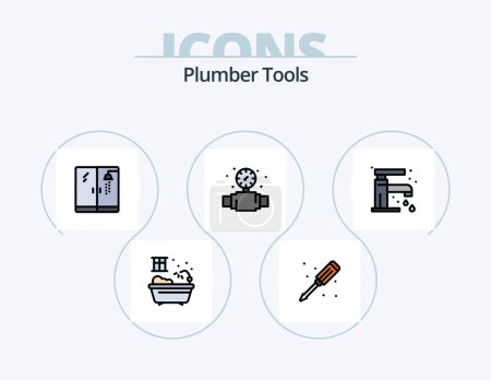 Illustration for Plumber Line Filled Icon Pack 5 Icon Design. water. bathroom. leak. washing. laundry - Royalty Free Image
