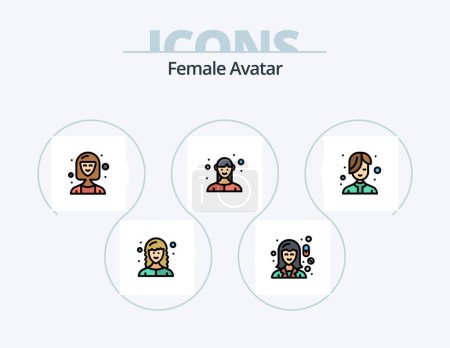 Illustration for Female Avatar Line Filled Icon Pack 5 Icon Design. planner. manager. chemist. event. woman - Royalty Free Image