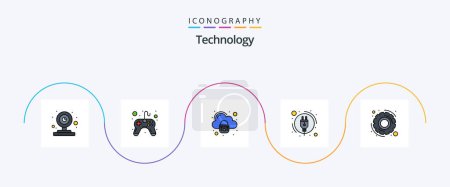 Illustration for Technology Line Filled Flat 5 Icon Pack Including settings. gear. security. power. energy consumption - Royalty Free Image