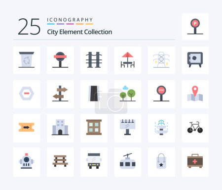 Ilustración de City Element Collection 25 Flat Color icon pack including line. table. bridge. furniture. diner - Imagen libre de derechos