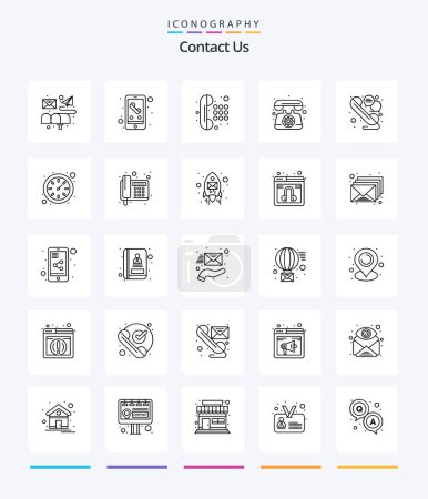 Ilustración de Creative Contáctenos Paquete de iconos de 25 esquemas, como la línea. Llame. comunicación. teléfono. Comunicación - Imagen libre de derechos