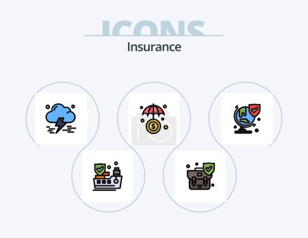 Ilustración de Línea de seguros llenado Icon Pack 5 Icon Design. seguro. Choque. Aguanta. accidente. seguro - Imagen libre de derechos