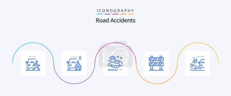 Illustration for Road Accidents Blue 5 Icon Pack Including under construction. construction barrier. road. boundary. wet road - Royalty Free Image