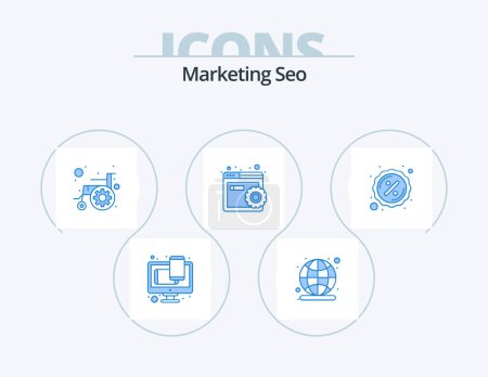 Illustration for Marketing Seo Blue Icon Pack 5 Icon Design. badge. website. accessibility. settings. disability - Royalty Free Image