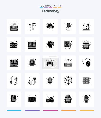 Téléchargez les illustrations : Creative Technology 25 Glyph Solid Black icon pack  Such As sound recorder. electronics. music. server. code - en licence libre de droit
