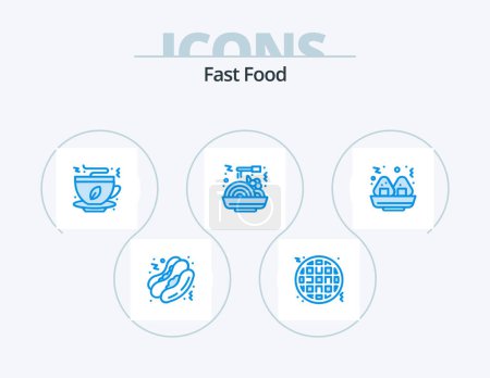 Téléchargez les illustrations : Fast Food Blue Icon Pack 5 Icon Design. . . restauration rapide. Vite ! vite ! - en licence libre de droit