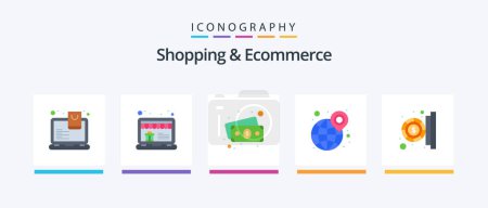 Téléchargez les illustrations : Shopping And Ecommerce Flat 5 Icon Pack Including insert. world. banknote. wide. shipping. Creative Icons Design - en licence libre de droit