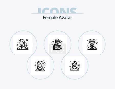 Ilustración de Female Avatar Line Icon Pack 5 Icon Design. medicine. chemist. female. data scientist. analyzer - Imagen libre de derechos