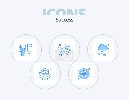 Téléchargez les illustrations : Sucess Blue Icon Pack 5 Icon Design. award. key. ok. business. user - en licence libre de droit