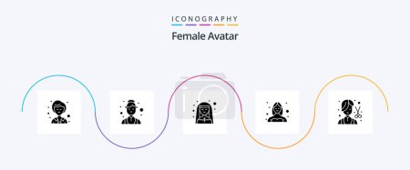 Téléchargez les illustrations : Pack d'icônes Avatar Glyphe 5 Femme y compris le coiffeur. profil. femelle. femelle. avatar - en licence libre de droit