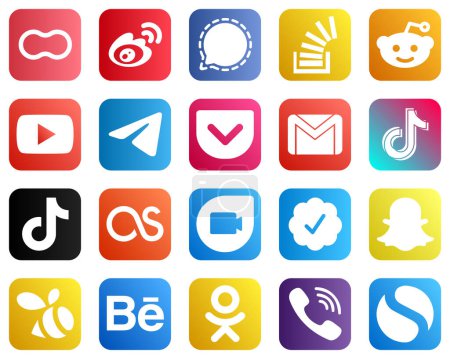 Ilustración de Completa Social Media Icon Pack 20 iconos como telegrama. youtube. mesenger. Reddit y acciones iconos. Alta calidad y minimalista - Imagen libre de derechos