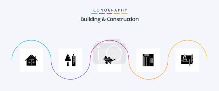 Téléchargez les illustrations : Building And Construction Glyph 5 Icon Pack Including lift. gardening. construction. garden. barrow - en licence libre de droit