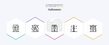 Téléchargez les illustrations : Pack d'icônes Halloween 25 Line incluant l'icône Halloween. bouteille. halloween. Du sang. halloween - en licence libre de droit