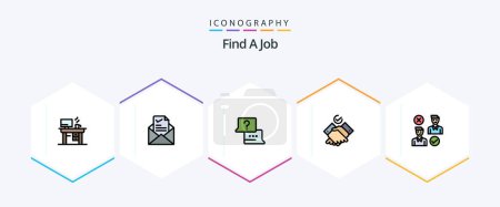 Téléchargez les illustrations : Find A Job 25 FilledLine icon pack including user. work. good. themes. chat - en licence libre de droit