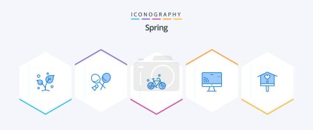 Illustration for Spring 25 Blue icon pack including bird. screen. spring. monnitor. spring - Royalty Free Image