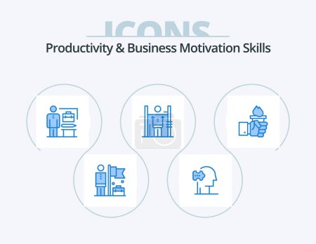 Ilustración de Habilidades de productividad y motivación empresarial Blue Icon Pack 5 Icon Design. negocios. mejora. habilidades. humano. rendimiento - Imagen libre de derechos