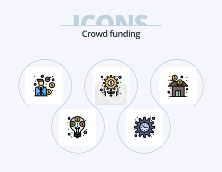 Ilustración de Crowdfunding Line Filled Icon Pack 5 Icon Design. proyecto. Dinero. ingresos. economista. banquero - Imagen libre de derechos