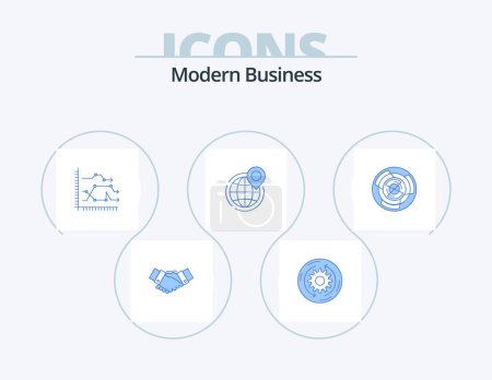 Illustration for Modern Business Blue Icon Pack 5 Icon Design. globe. graph. company. diagram. business - Royalty Free Image