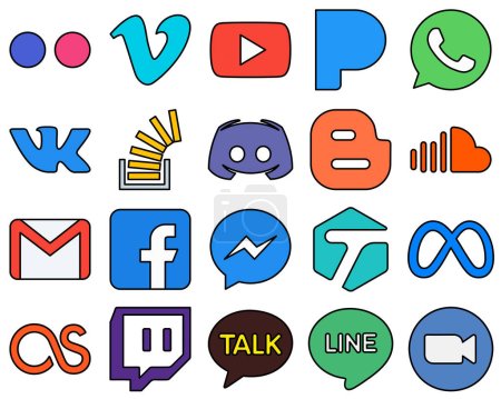 Téléchargez les illustrations : 20 Uniquely-Styled Line Filled Social Media Icons such as blogger. text. vk. message and overflow Fully customizable and simple - en licence libre de droit
