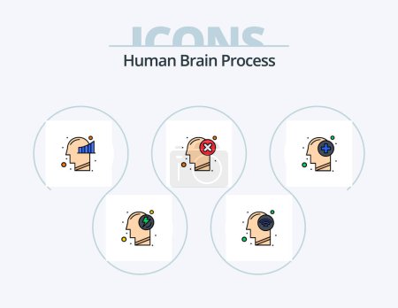 Illustration for Human Brain Process Line Filled Icon Pack 5 Icon Design. mind. meditation. mark. balance. protect - Royalty Free Image