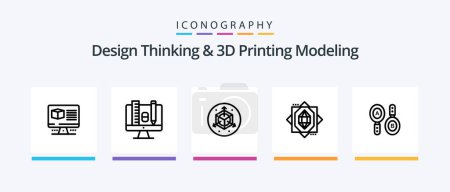Illustration for Design Thinking And D Printing Modeling Line 5 Icon Pack Including modification. chart. box. database. prototype. Creative Icons Design - Royalty Free Image