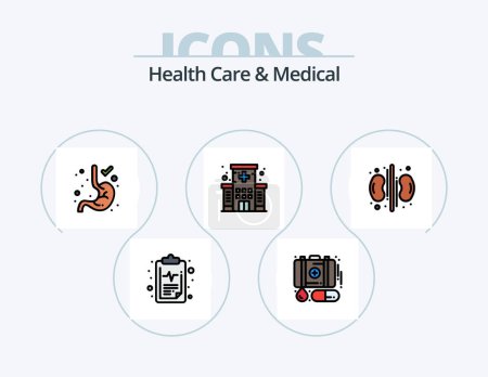 Téléchargez les illustrations : Soins de santé et ligne médicale rempli Icône Pack 5 Icône Design. drogue. coeur. médical. médical. santé - en licence libre de droit
