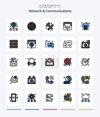 Téléchargez les illustrations : Creative Network And Communications 25 Line FIlled icon pack  Such As hosting. web. solution. error. science - en licence libre de droit